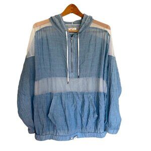 Silence & Noise mesh hooded half zip pullover jacket blue Size S
